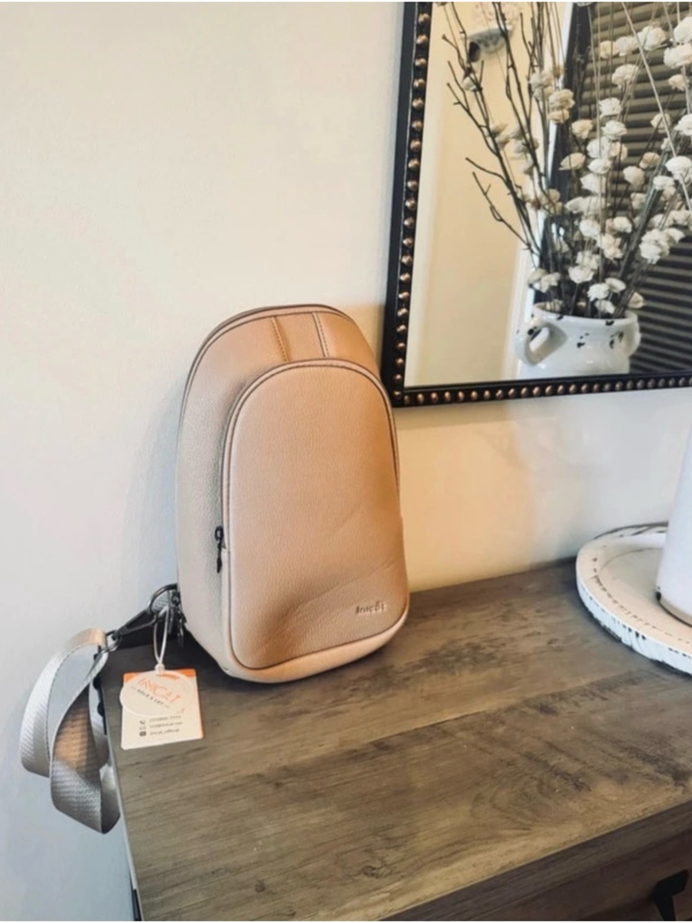 Tan Leather Sling Backpack with Adjustable Strap— New w/ Tags